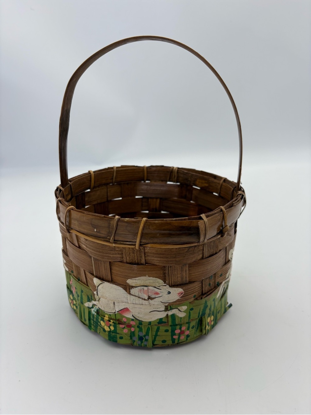 Vintage Handwoven and Hand Painted Easter Bunny Basket